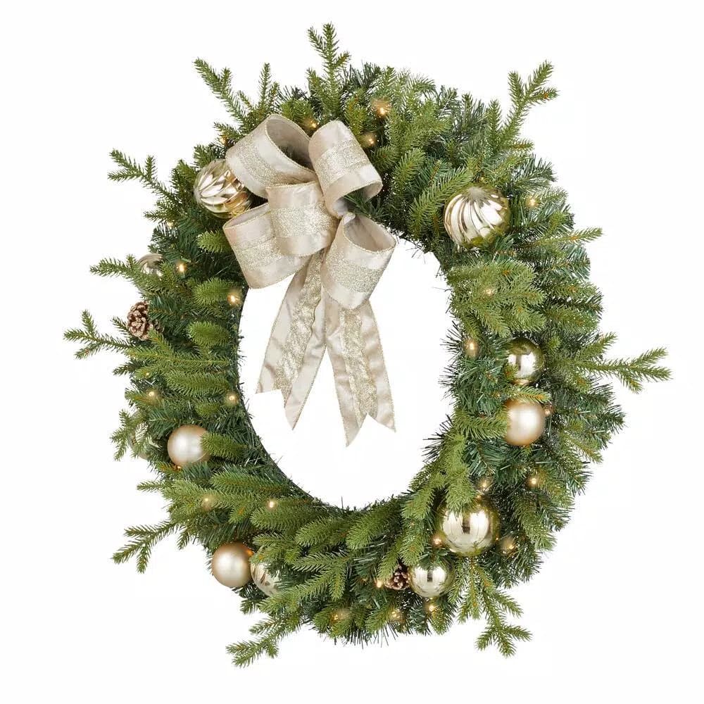 Home Accents Holiday Home Holiday Accents 30 in. St. Germain Pre-Lit LED Artificial Christmas Wreath, Warm White Lights