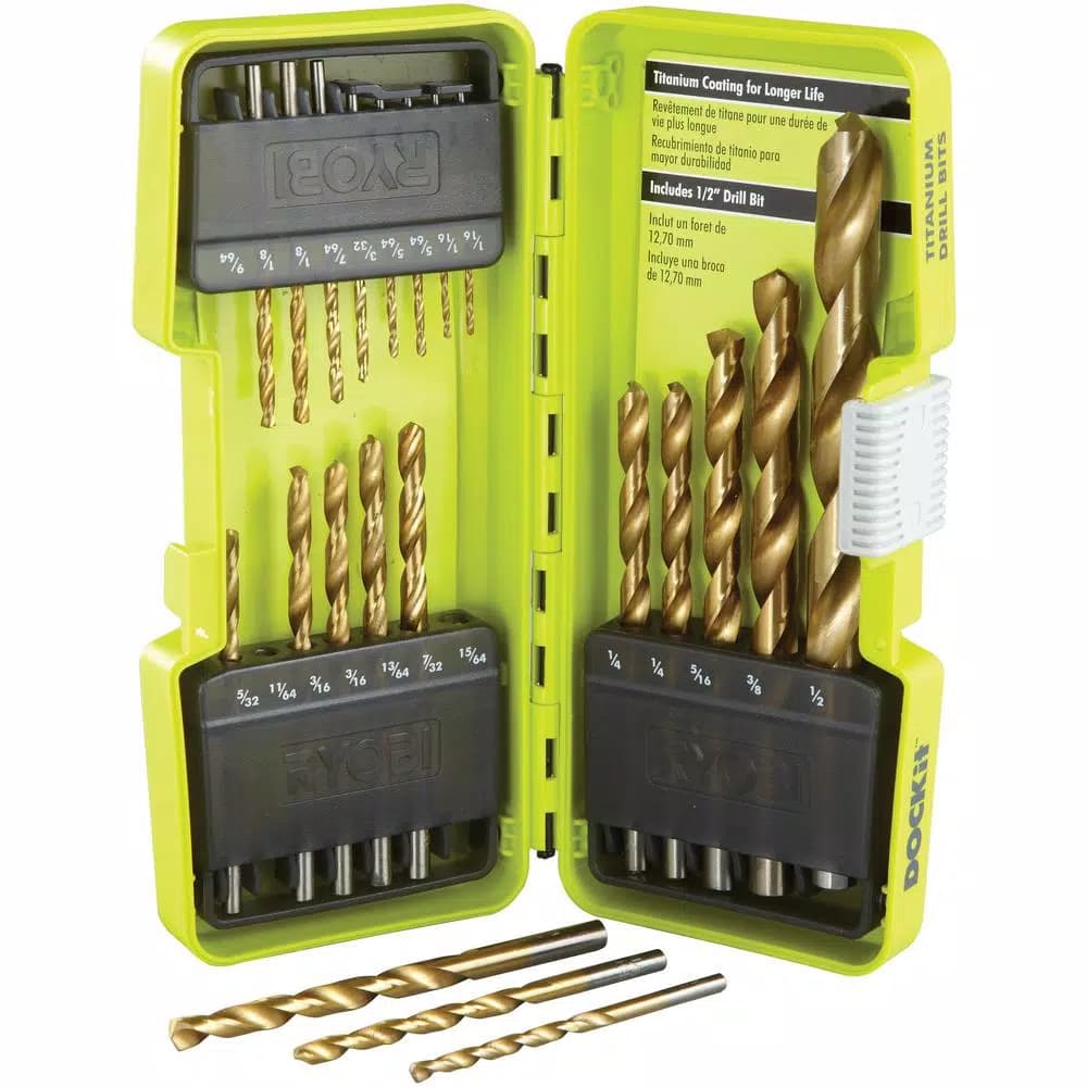 RYOBI 21-Piece Titanium Coated Twist Drill Bit Set with Durable Storage Case