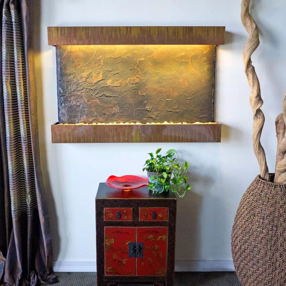 Water Wonders Large Horizon Falls Indoor Wall Water Fountain - Indian Rajah Slate with Copper Patina Trim