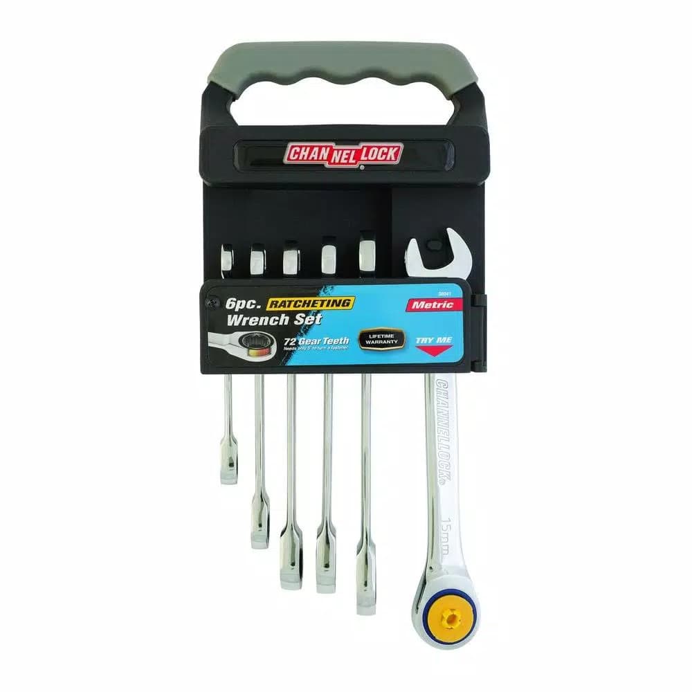 Channellock 6-Piece Metric Ratcheting Wrench Set, 72-Tooth High Carbon Steel Combination Wrenches