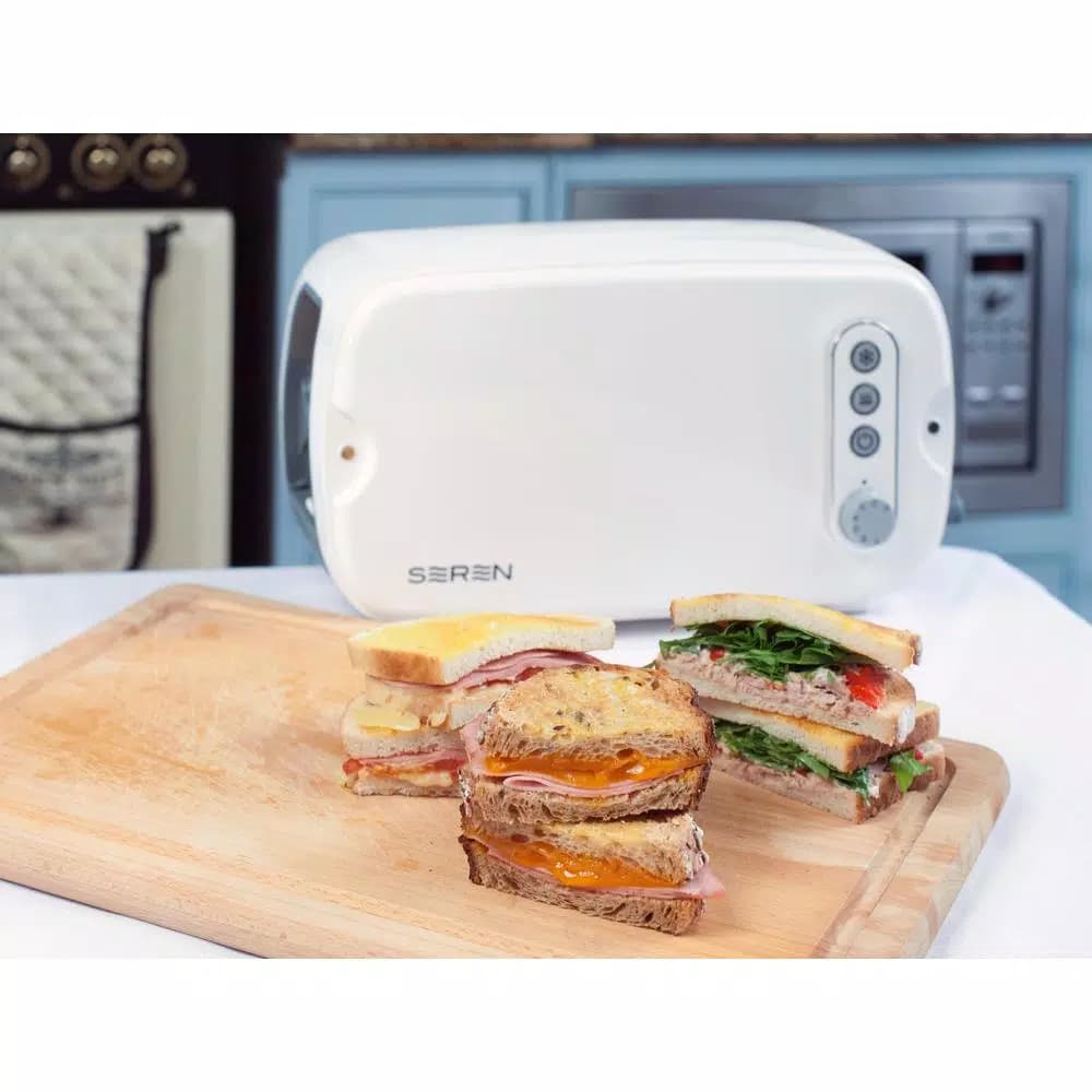 BergHOFF Seren 3-Slice White Wide Slot Toaster with Crumb Tray and Side Loading Design