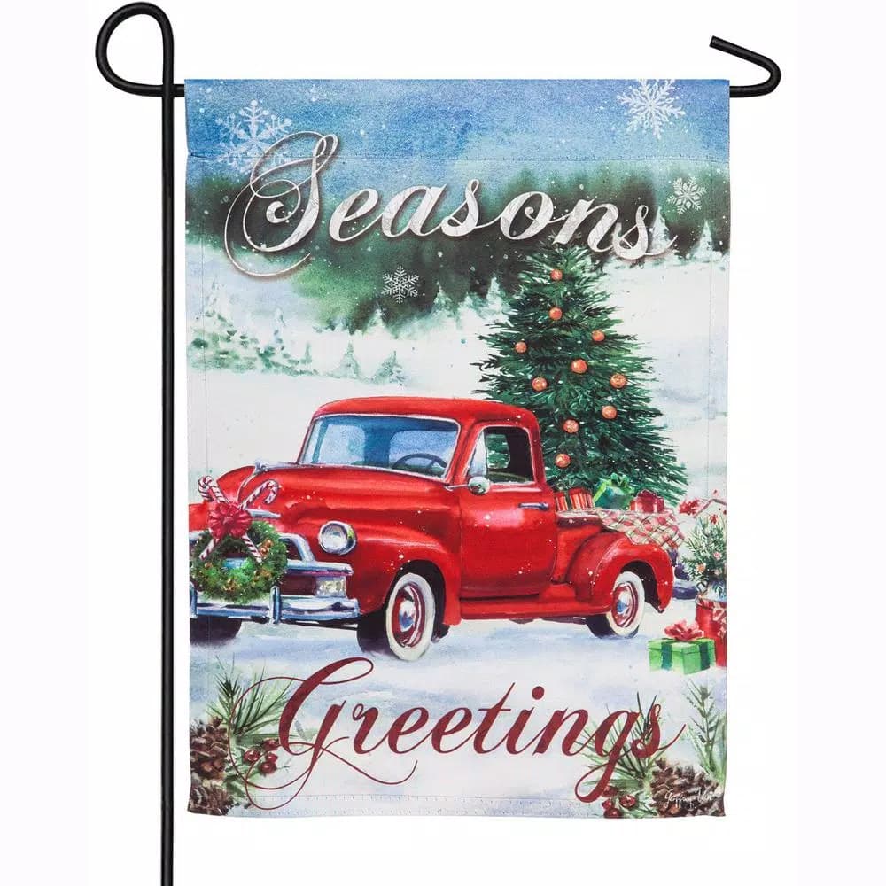 Evergreen Christmas Farm Pickup Garden Suede Flag, 18 x 12.5 in. Double-Sided Indoor/Outdoor Decor