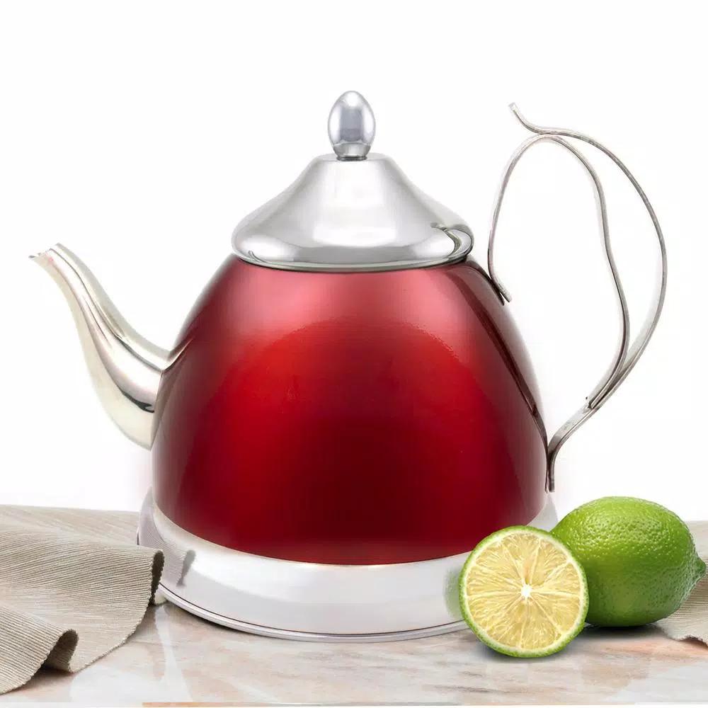 Creative Home Nobili-Tea 2 qt. Metallic Cranberry Stainless Steel Tea Kettle with Removable Infuser