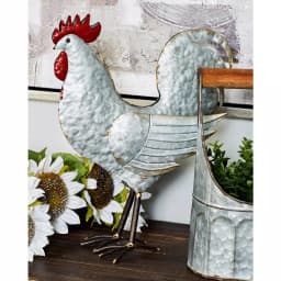 LITTON LANE 20 in. Standing Hen Iron Sculpture - Distressed White Farmhouse Rooster Decor thumbnail 1