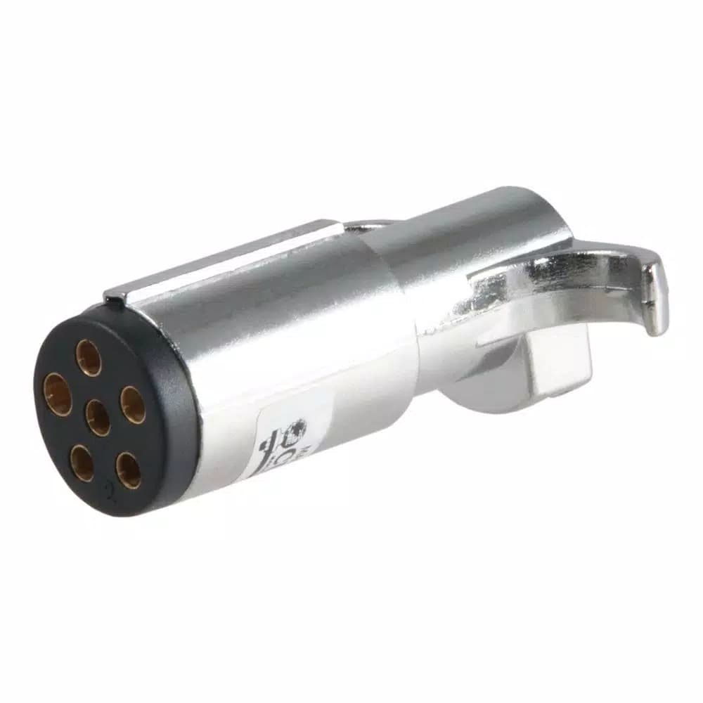 CURT 6-Way Round Trailer Connector Plug, Chrome Plastic, Male End