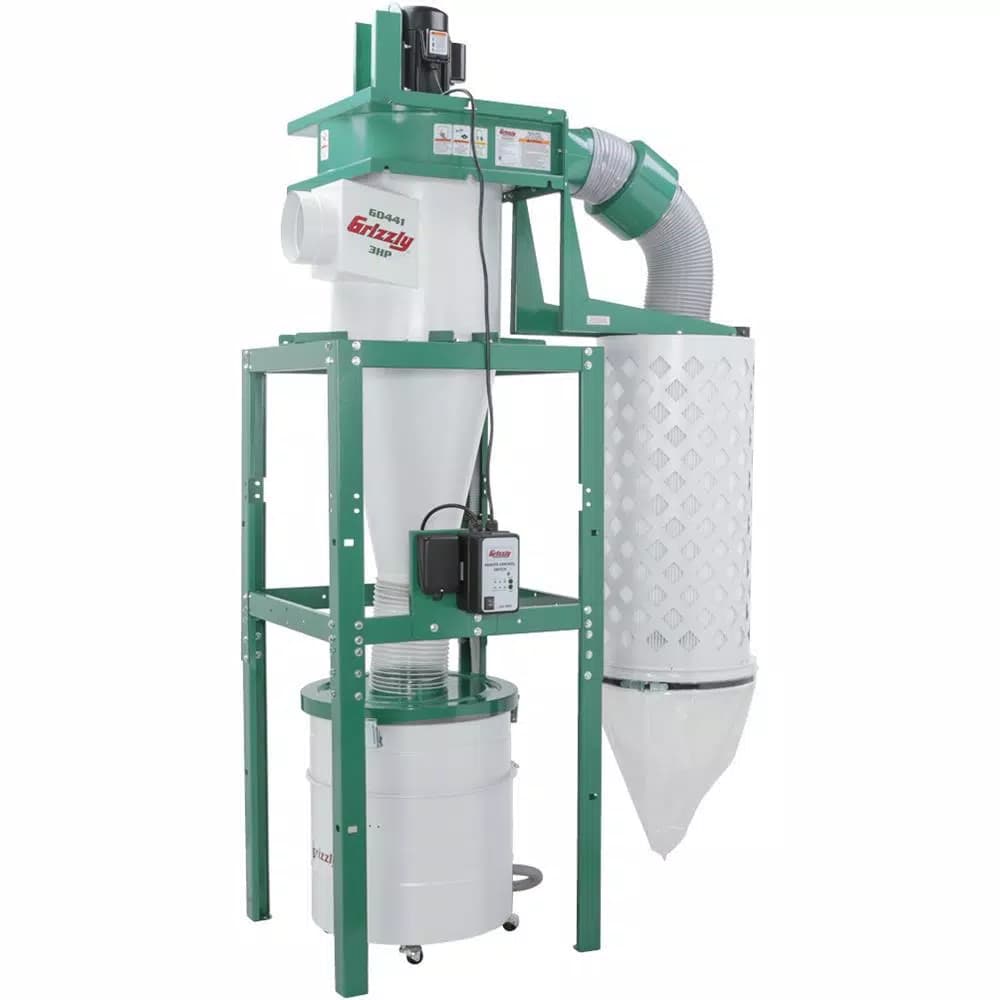 Grizzly Industrial 3 HP Cyclone Dust Collector with 55 Gal. Steel Drum and BIA Certified Filter