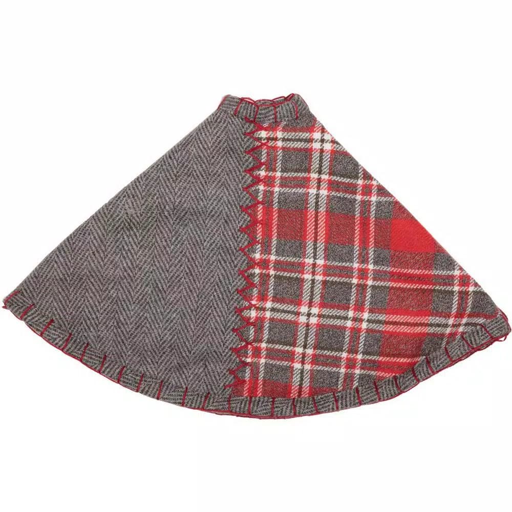 VHC Brands Anderson 21 in. Cherry Red Rustic Christmas Patchwork Mini Tree Skirt
