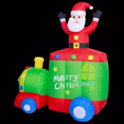 JOYDECOR 6 ft. Santa Claus on Train Christmas Inflatable with Built-in LED Lights thumbnail 1