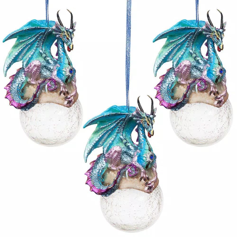 Design Toscano Frost the Gothic Dragon Holiday Ornament Set, 3-Piece