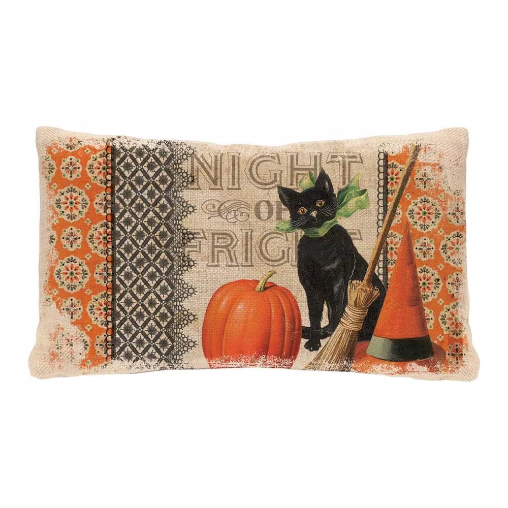 Heritage Lace Victorian Halloween Graphic Throw Pillow, Natural Linen-Like Polyester, 12 x 20 in.