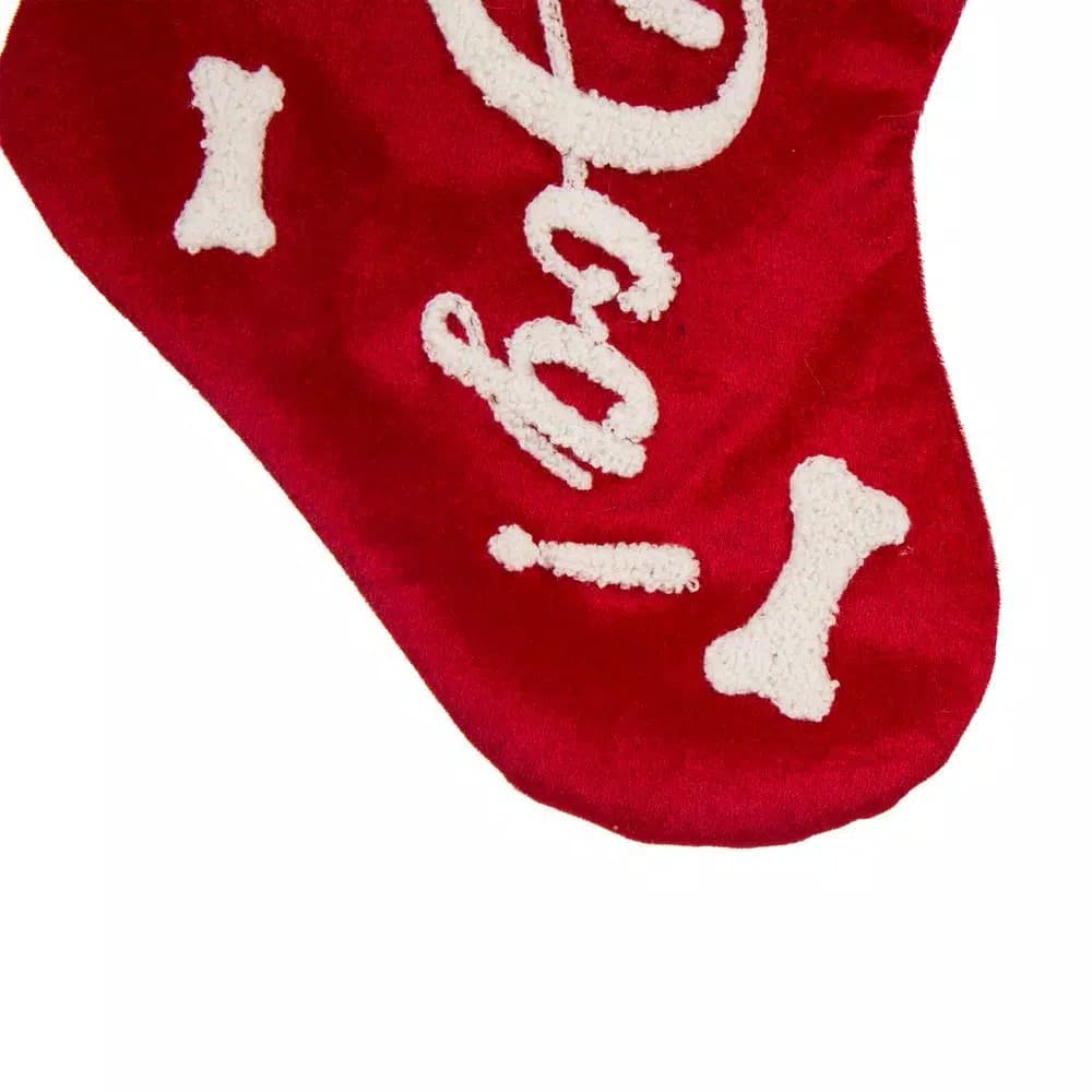 Glitzhome 21 in. Red Polyester Velvet Christmas Stockings with Plush Cuff - Good Dog Print (2-Pack)
