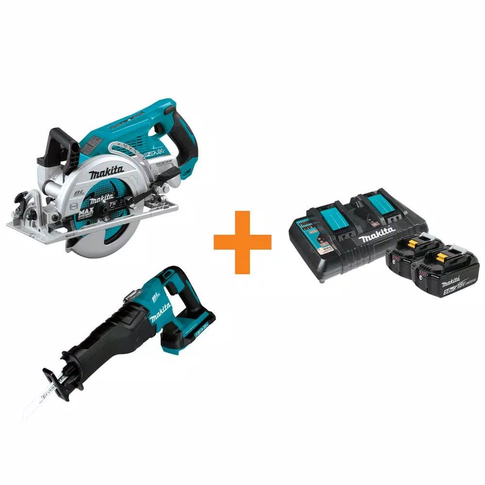 Makita 18V X2 LXT Brushless 7-1/4 in. Circular Saw Combo Kit with Bonus Reciprocating Saw & 2 5.0 Ah Batteries
