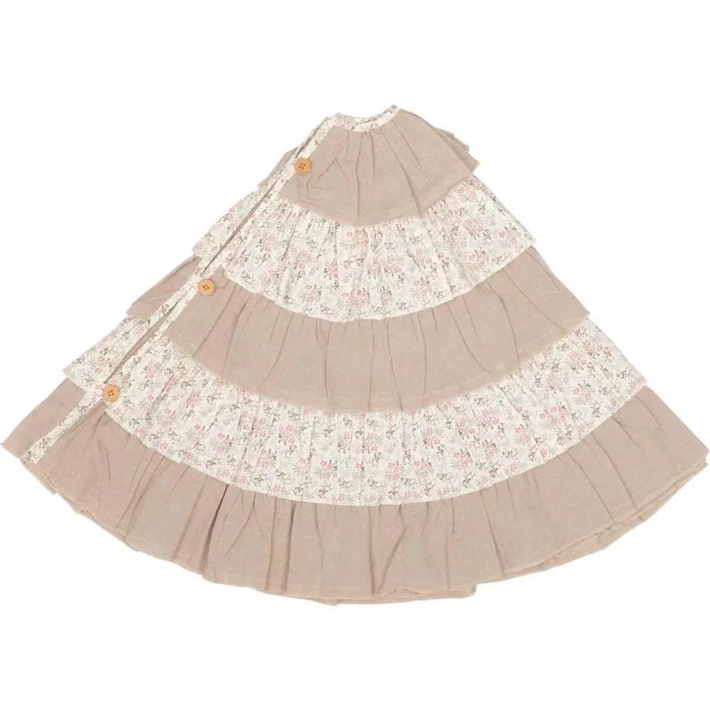 VHC Brands 55 in. Carol Khaki Tan & Winter Floral Ruffled Farmhouse Christmas Tree Skirt