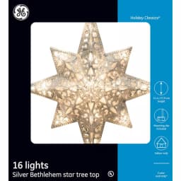 GE Holiday Classics 11 in. 16-Light Silver Glittered Bethlehem Star Tree Topper thumbnail 6