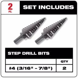 Milwaukee #4 Step Drill Bit, 3/16 in. - 7/8 in. x 1/16 in., 2-Pack thumbnail 2