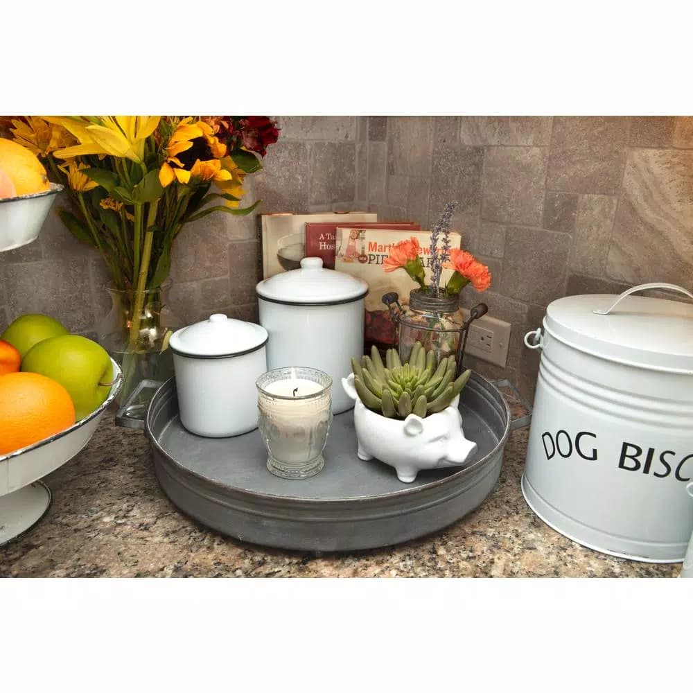 3R Studios White Ceramic Enameled Pet Treat Containers, Farmhouse Style, Set of 2
