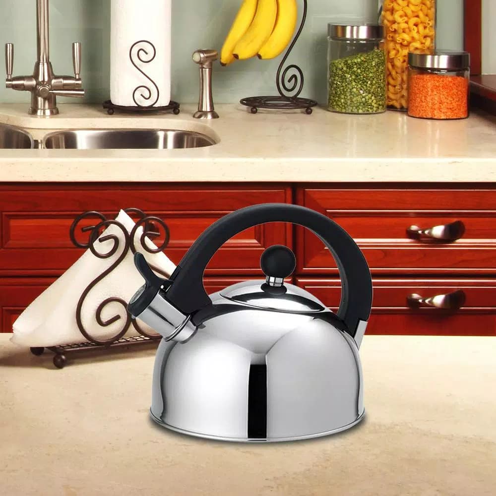Home Basics 10.6-Cup Silver Stainless Steel Stovetop Tea Kettle with Whistle