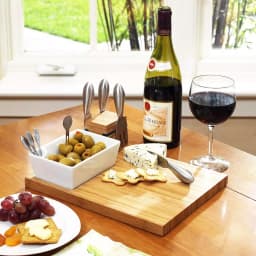 Unbranded Buxton Bamboo Cheese Board Set with 4 Stainless Steel Tools and Ceramic Bowl thumbnail 3