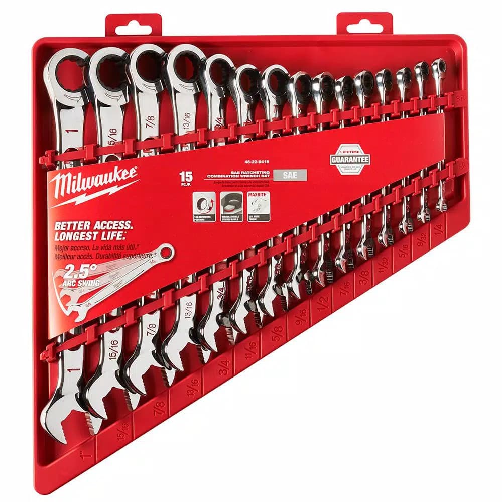 Milwaukee 15-Piece SAE Ratcheting Combination Wrench Set
