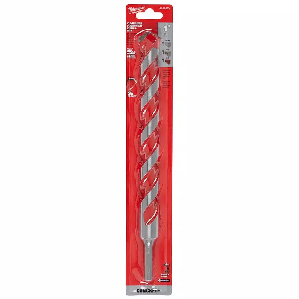 Milwaukee 1 in. x 12 in. Carbide Hammer Drill Bit for Concrete, Brick, and Block