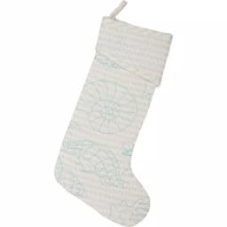 VHC Brands Arielle 20 in. Coastal Christmas Stocking - White Cotton with Metallic Silver Thread and Blue Aquatic Motif thumbnail 2