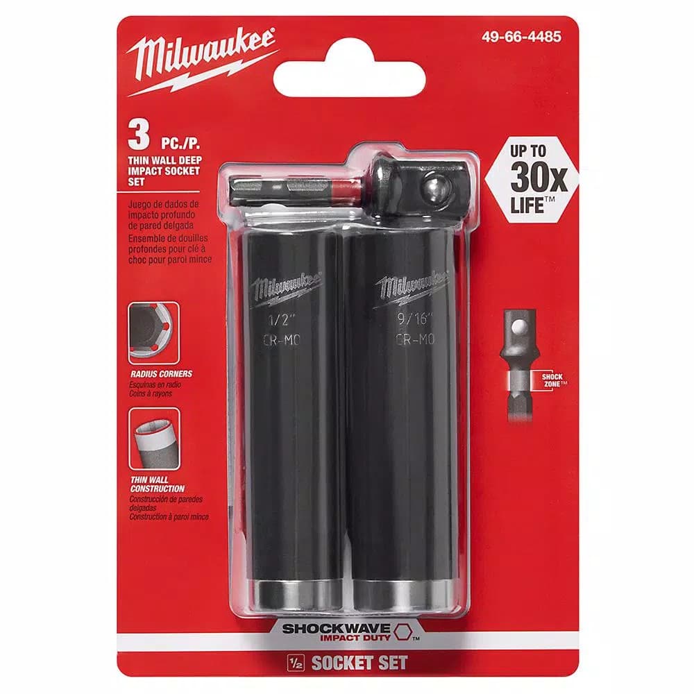 Milwaukee SHOCKWAVE 1/2 in. Impact Duty Deep Well Socket Set, 3-Piece SAE
