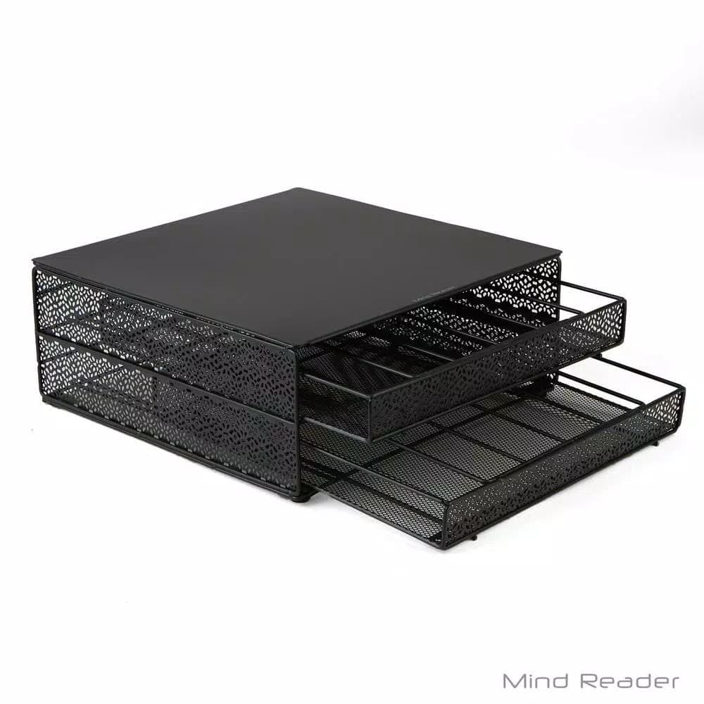 Mind Reader 72-Capacity Double K-Cup Storage Drawer, Black Metal Mesh Coffee Pod Organizer