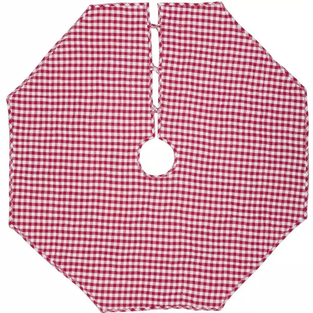 VHC Brands Emmie 48 in. Red Patchwork Christmas Tree Skirt - Hand-Quilted Cotton