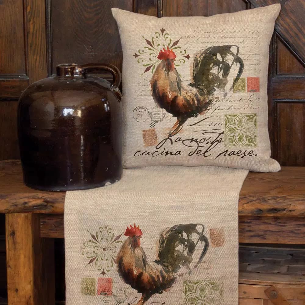Heritage Lace Rooster Run Natural Animal Print 18 in. x 18 in. Polyester Throw Pillow - Farmhouse Style