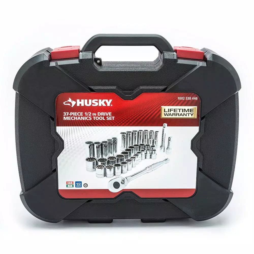 Husky 37-Piece 1/2 in. Drive SAE and Metric Socket Set with Ratchet