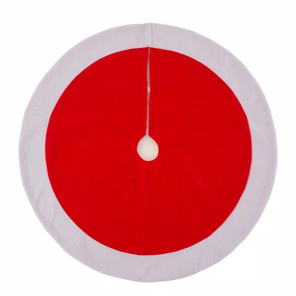 Glitzhome 42 in. Red and White Felt Christmas Tree Skirt - Traditional Holiday Decor