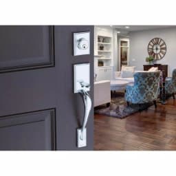 Copper Creek Craftsman Polished Stainless Steel Front Door Handleset with Left-Hand Scandinavian Lever thumbnail 5