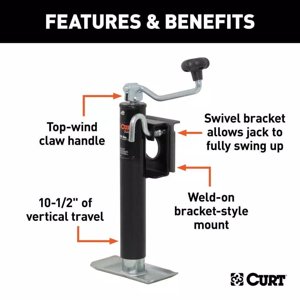 CURT Swivel Bracket-Mount Trailer Jack with Top Handle, 2,000 lbs. Capacity, 10 in. Travel