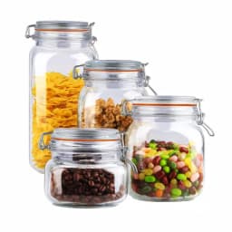 Home Basics 4-Piece Glass Kitchen Canister Set with Airtight Metal Clamp Flip Top Lids thumbnail 1