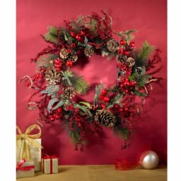 Nearly Natural 24 in. Assorted Berry and Pine Cone Artificial Wreath, Multi-Color thumbnail 2