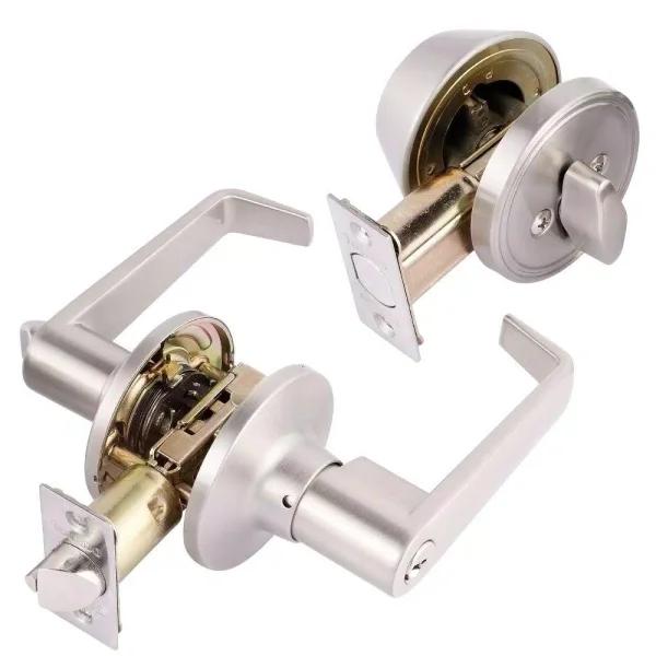 Toledo Fine Locks Segovia Single Cylinder Deadbolt and Keyed Lever Combo Set, Satin Nickel
