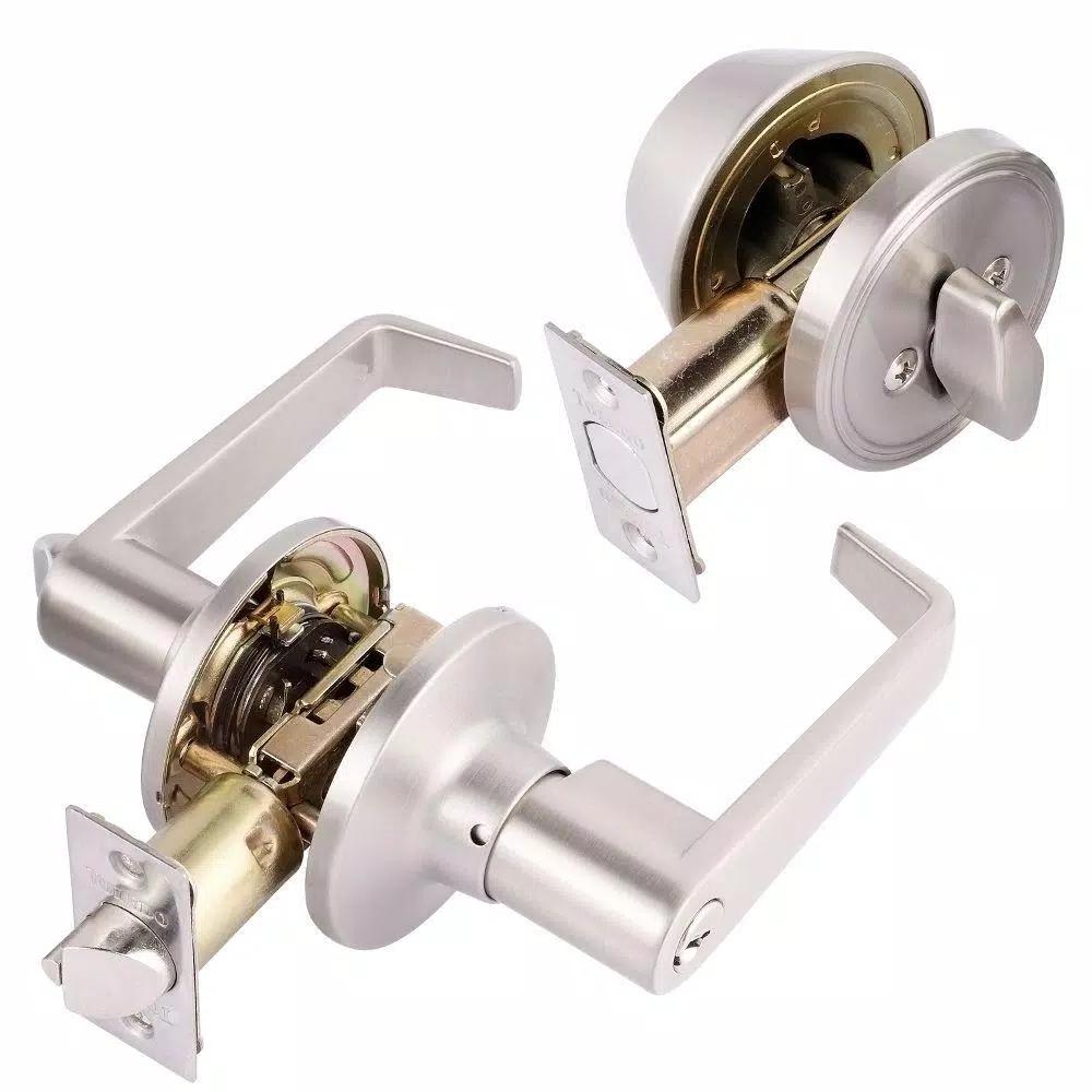 Toledo Fine Locks Segovia Single Cylinder Deadbolt and Keyed Lever Combo Set, Satin Nickel