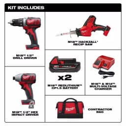 Milwaukee M18 18V Lithium-Ion Cordless 3-Tool Combo Kit with 2 1.5 Ah Batteries and Charger thumbnail 2