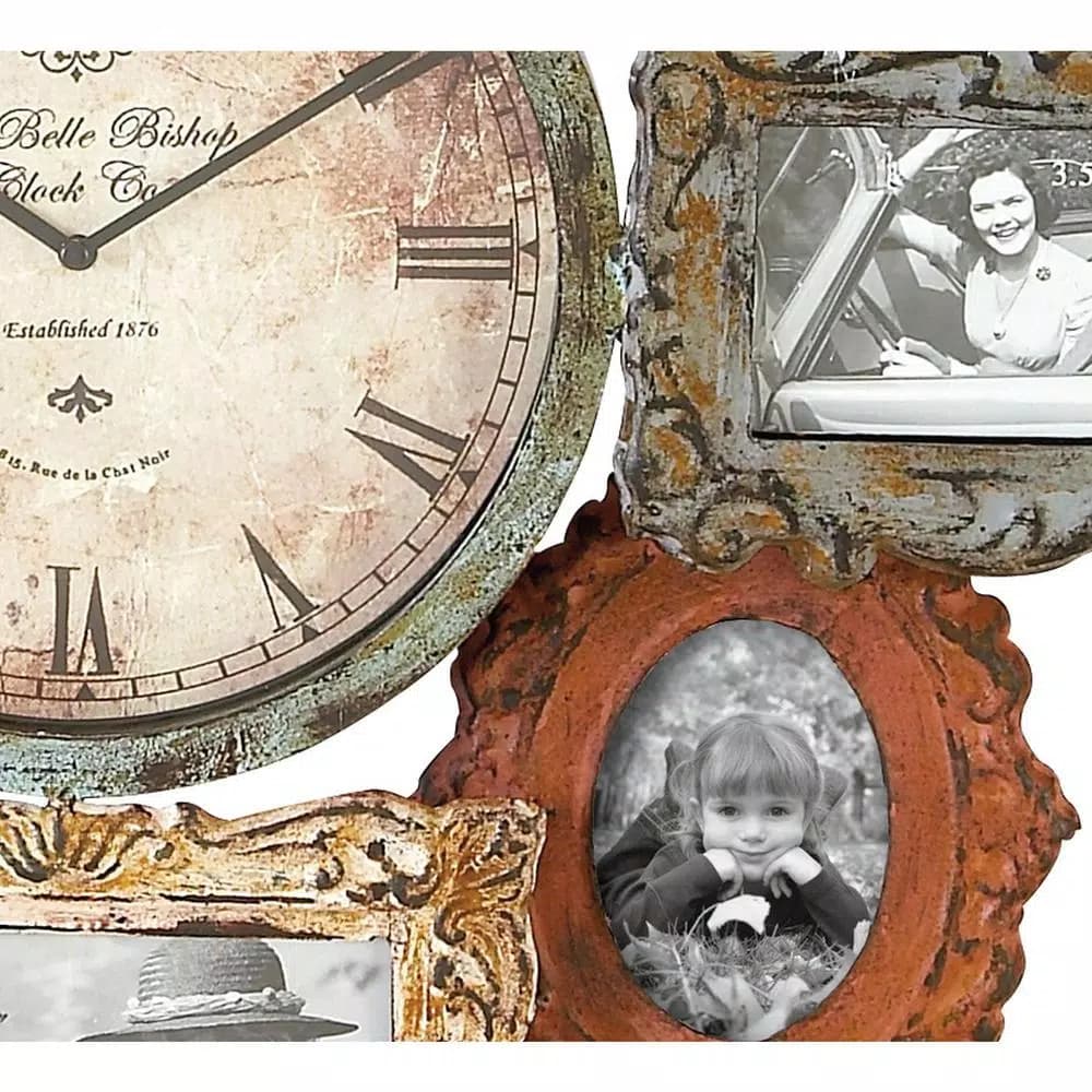 LITTON LANE 25 in. Metal Victorian Photo Frame Montage and Wall Clock with 8 Frames