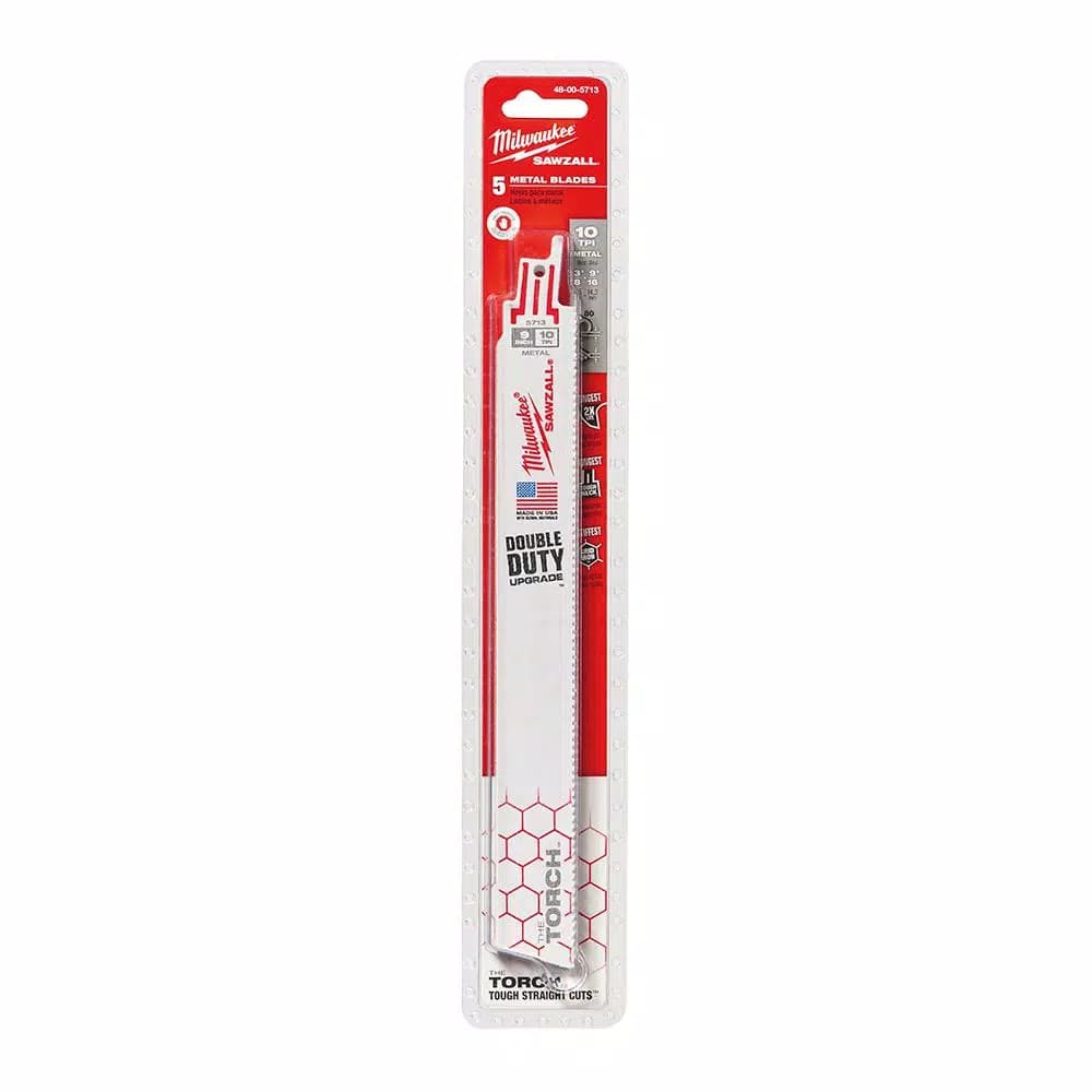 Milwaukee TORCH 9 in. 10 TPI Metal Cutting Reciprocating Saw Blades, Tough Neck & Grid Iron Design (5-Pack)