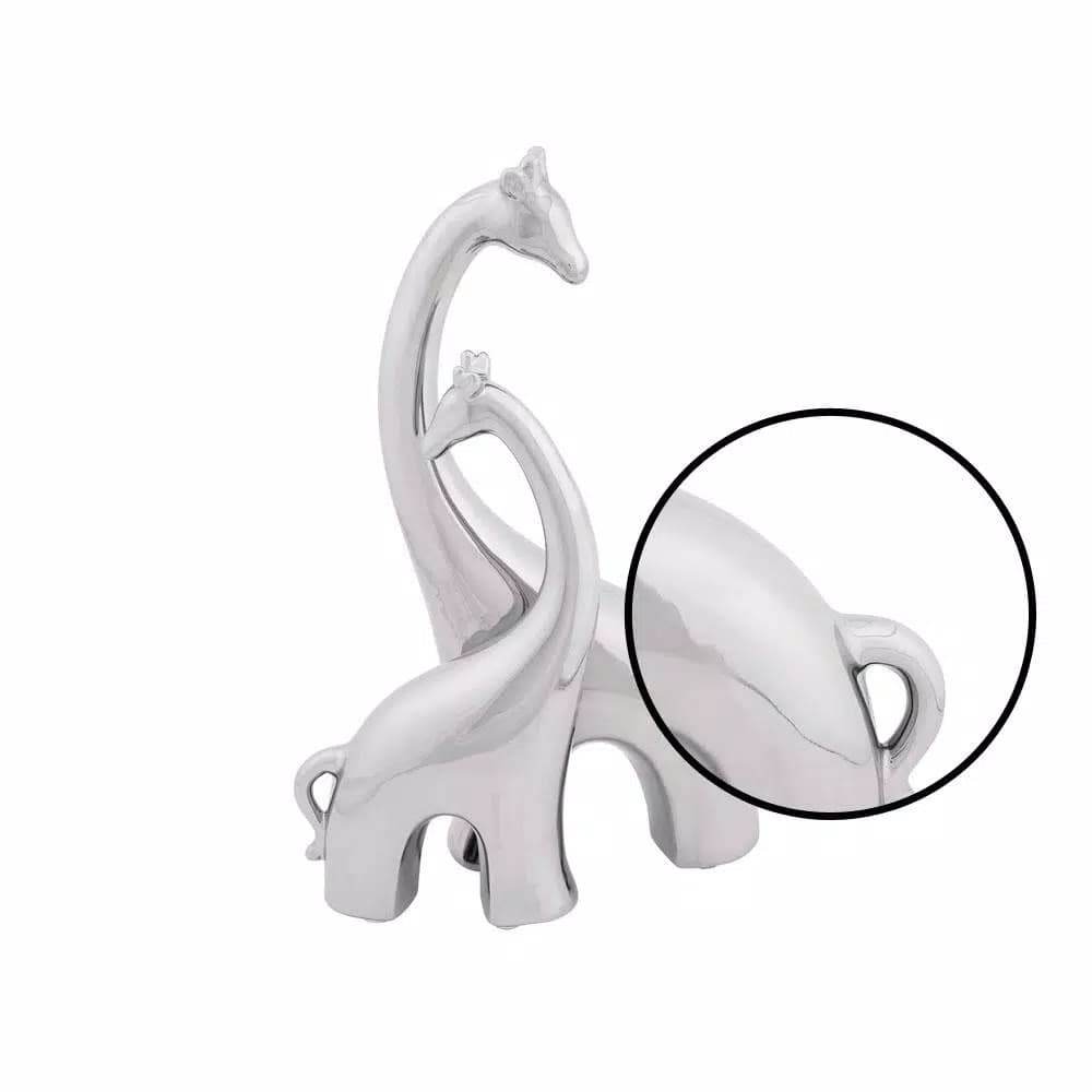 LITTON LANE Abstract Ceramic Giraffe Sculpture - Adult and Young Standing Statues, Polished Silver