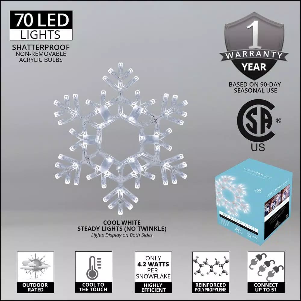 Kringle Traditions 20 in. 70-Light LED Cool White Folding Snowflake Decoration