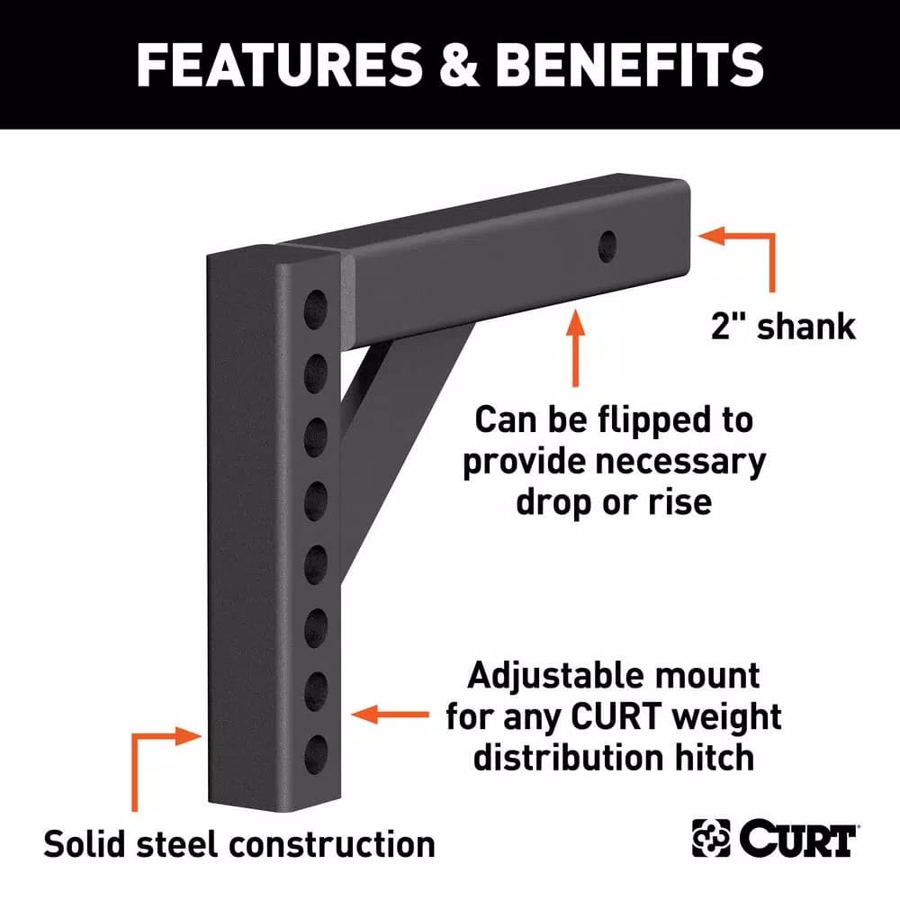 CURT Weight Distribution Shank, 2" Shank, 5-5/8" Drop or 8-7/8" Rise