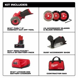 Milwaukee M12 FUEL 12V Brushless 3 in. Cordless Cut Off Saw Kit with 4.0 Ah Battery, Charger, and Bag thumbnail 2