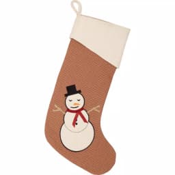 VHC Brands 20 in. Let It Snow Christmas Stocking - Apple Red Micro-Houndstooth & Creme Felt Snowman thumbnail 1