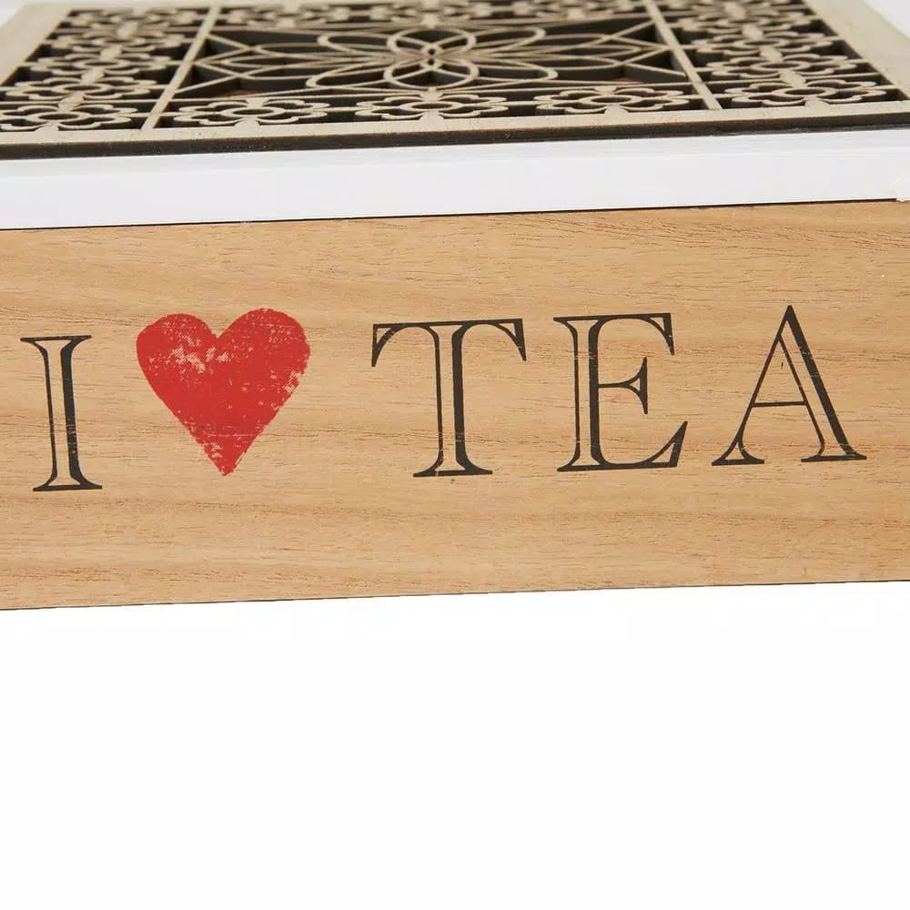 Mind Reader Brown Wood Floral Pattern Tea Box Storage Organizer Holder