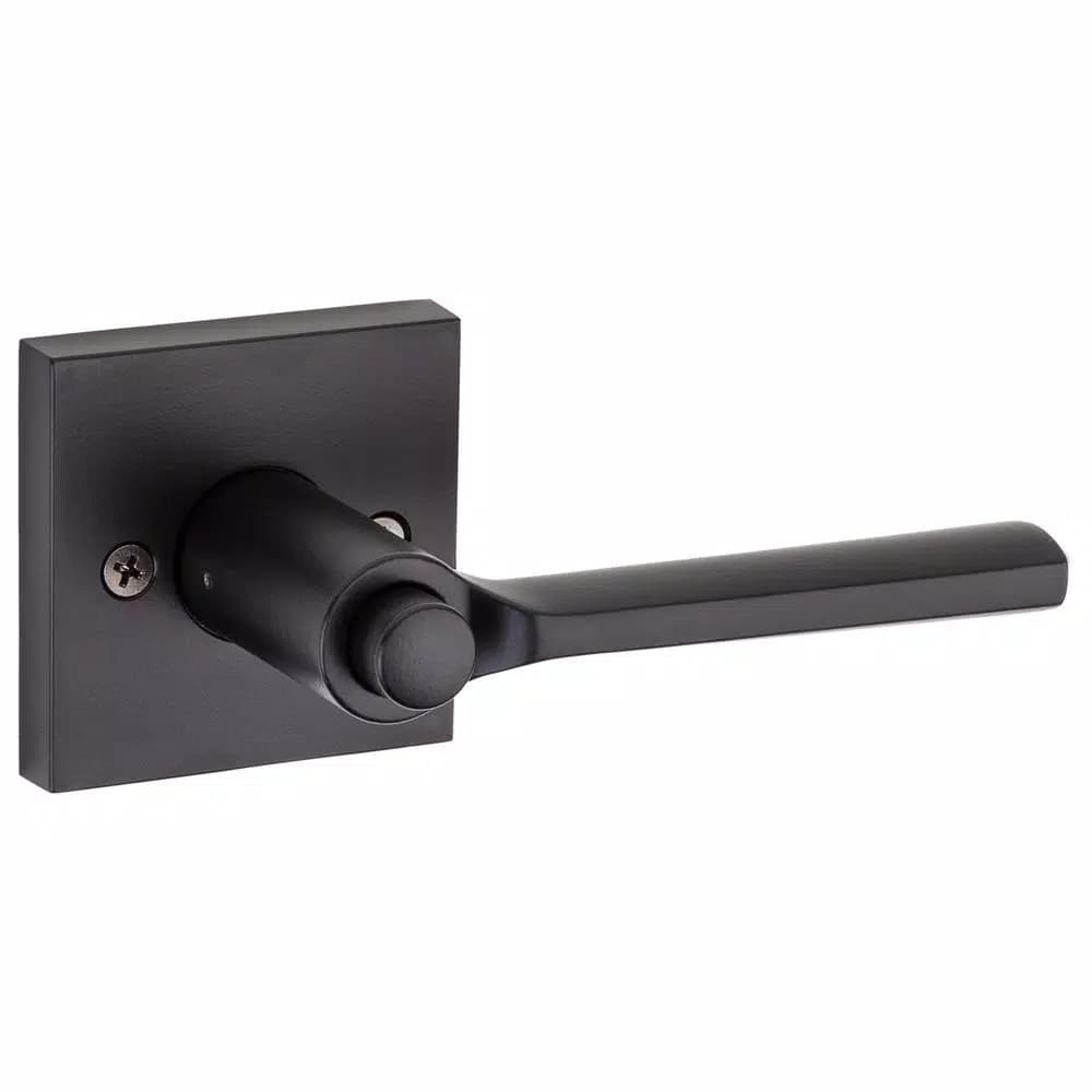 Kwikset Lisbon Square Matte Black Keyed Entry Door Lever with SmartKey Security