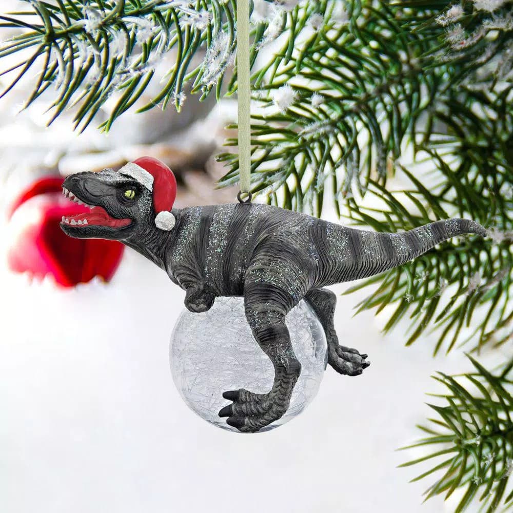 Design Toscano Blitzer the T-Rex Holiday Ornament, Hand-Painted Resin Dinosaur Collectible