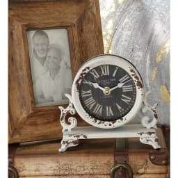 LITTON LANE 7 in. Iron Black and Vintage White Round Table Clocks with Scrollwork Base, Set of 2 thumbnail 6