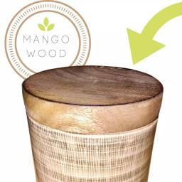 Kauri Design Ceramic Vintage Cookie Jar with Mango Wood Lid, Tan and Brown Boho Design thumbnail 2